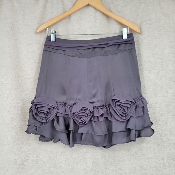 Ryu Smokey Purple Satin and Chiffon Ruffled Mini Skirt Women's Size Small - Picture 1 of 11
